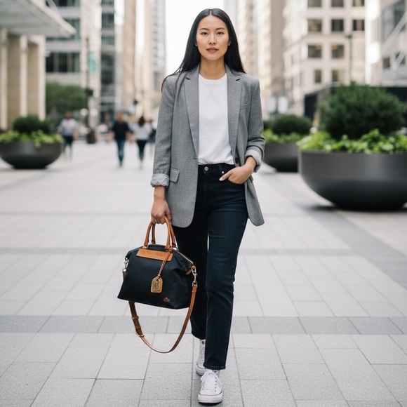 Dooney & Bourke Florentine Vacchetta Leather Handles Nylon Bag - Picture 3 of 15